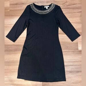Tommy Bahama Darcy Rhinestone Beaded Black Dress 3/4 Sleeve Medium